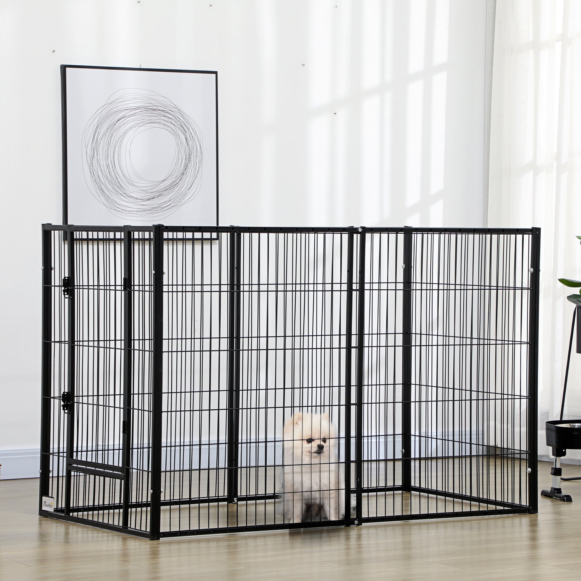 Pawhut Parque Para Perros De 6 Paneles Ancho Ajustable 82,5-150x79x101 Cm Negro_1
