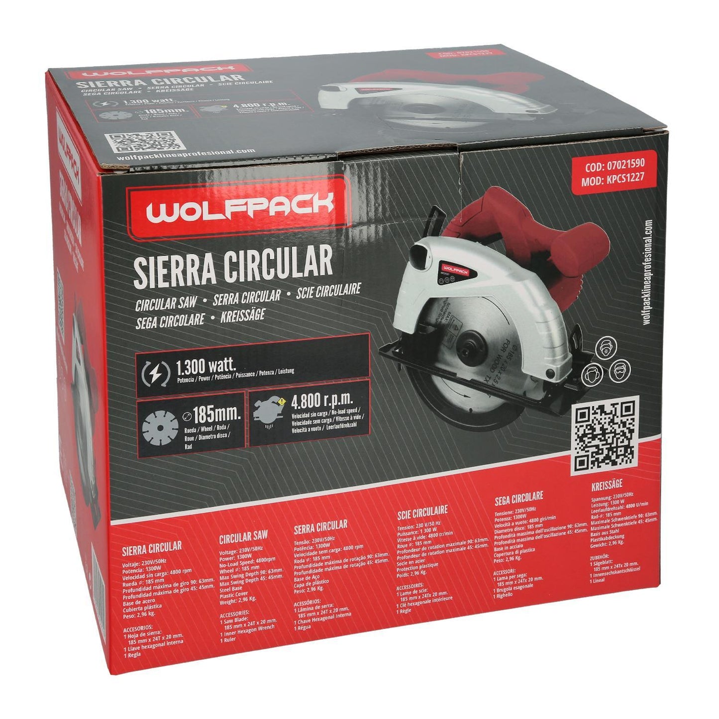 Sierra Circular 1300 Watt. Disco 185 Mm. 4.800 Rpm Corte A Inglete Con Regulador De Profundidad. Ingletadora, Sierra Madera.
