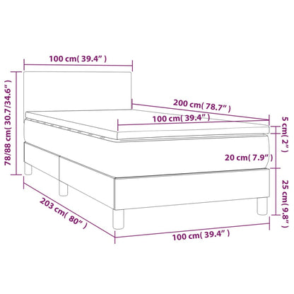 Cama Box Spring Con Colchón Led Tela Gris Taupe 100x200 Cm / Vetonek_4