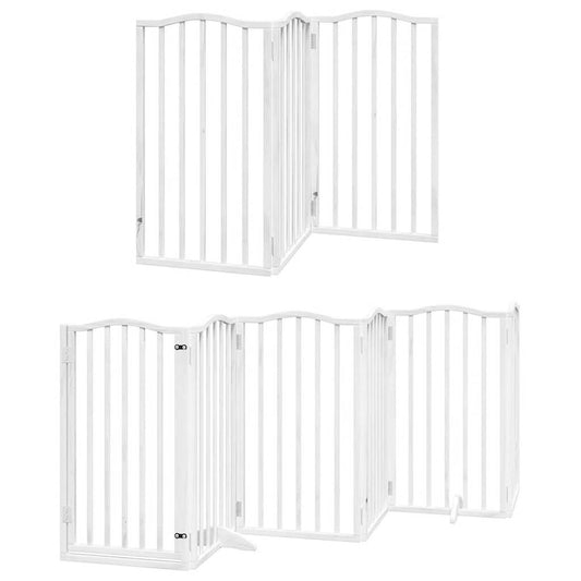 Vidaxl Puerta Para Perros Plegable 9 Paneles Madera Álamo Blanca 450cm_0