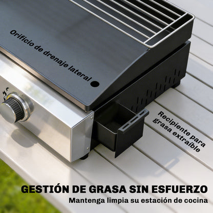 Outsunny Barbacoa De Gas Con 2 Quemadores 5 Kw Plancha Rejilla Calentadora_5