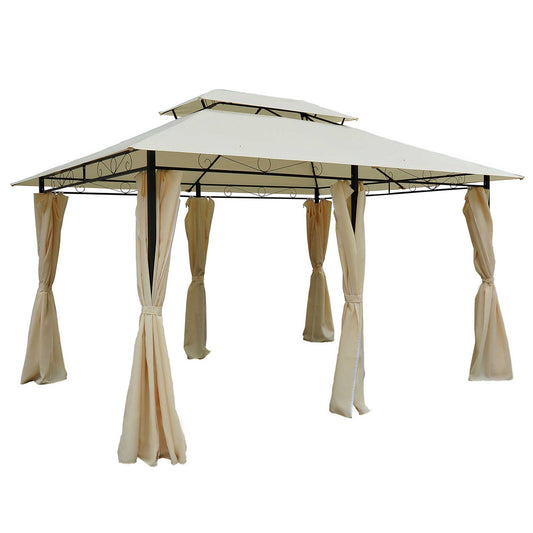 Outsunny Cenador De Jardín 3x4 M Con Paredes Laterales Doble Techo Crema_0