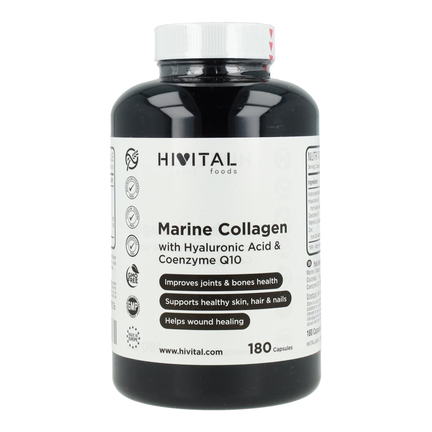 Colágeno Marino con Ácido Hialurónico, Coenzima Q10, Vitamina C y Zinc Hivital 180 cápsulas