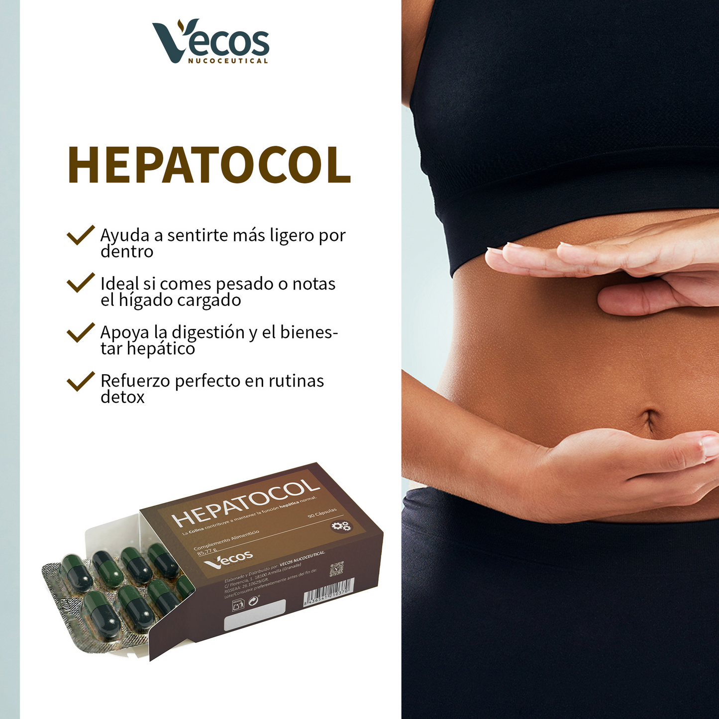 Hepatocol Vecos 90 Cápsulas | Control De Hígado Graso | Colina + Betaína_3