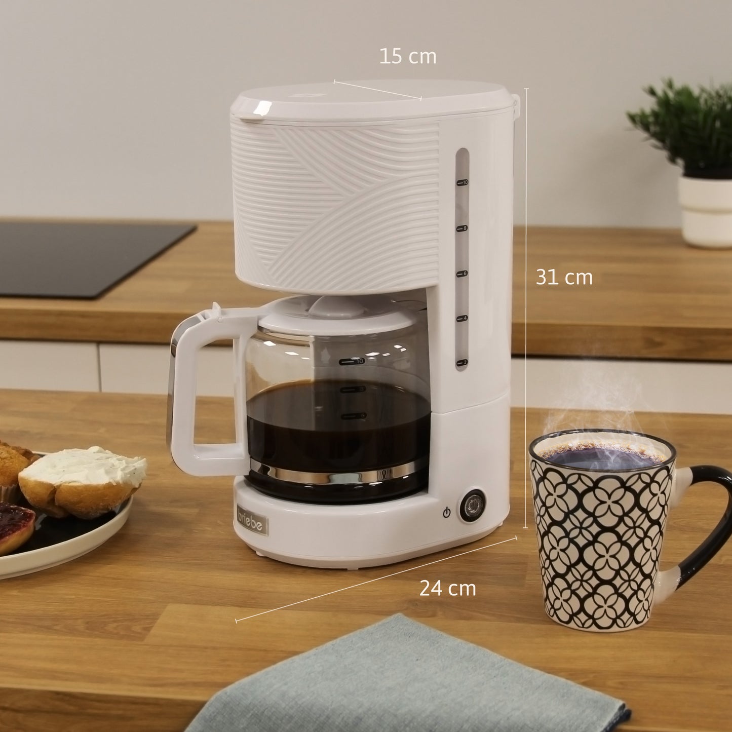 Briebe Cafetera Goteo 10 Tazas Máquina De Café Filtro Reutilizable, Función Mantener Caliente, 1,25 L, Cm1171wht,blanco_5