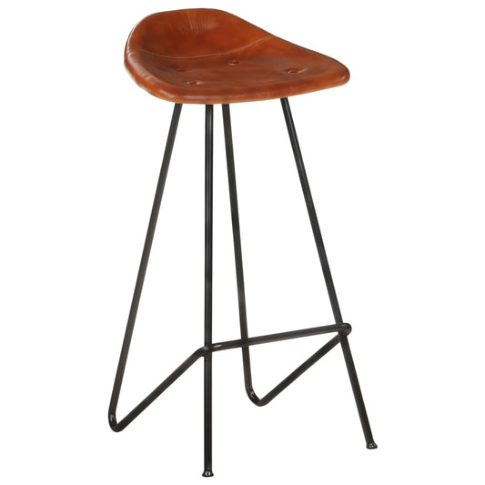 Taburetes De Barra De Cocina 4 Unidades Cuero Auténtico Marrón_0