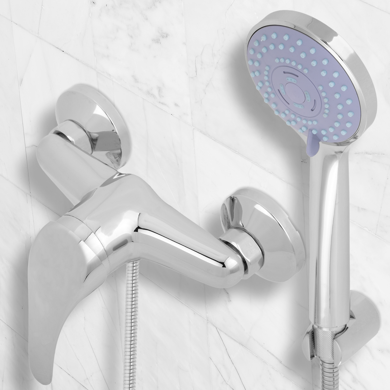 Kit De Grifo Monomando Vertical Cromado Con Ahorro De Agua Para Ducha Con Alcachofa, Soporte Y Manguera_2