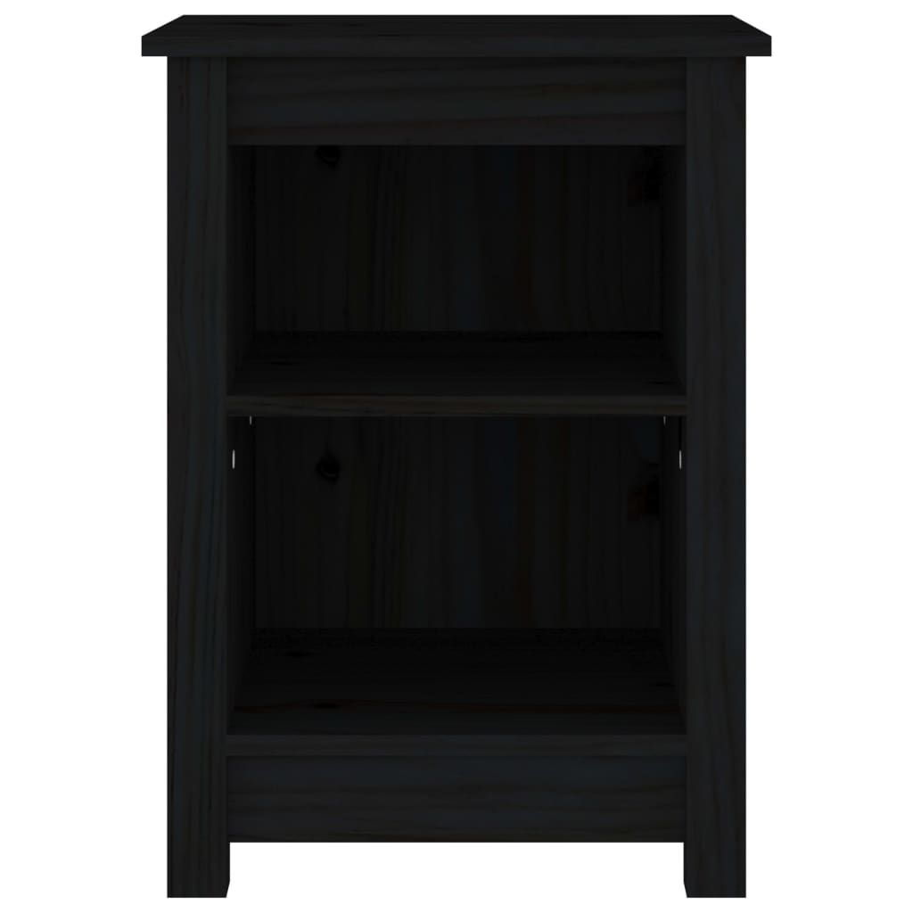 Mesita De Noche Madera Maciza De Pino Negro 40x35x55 Cm_1