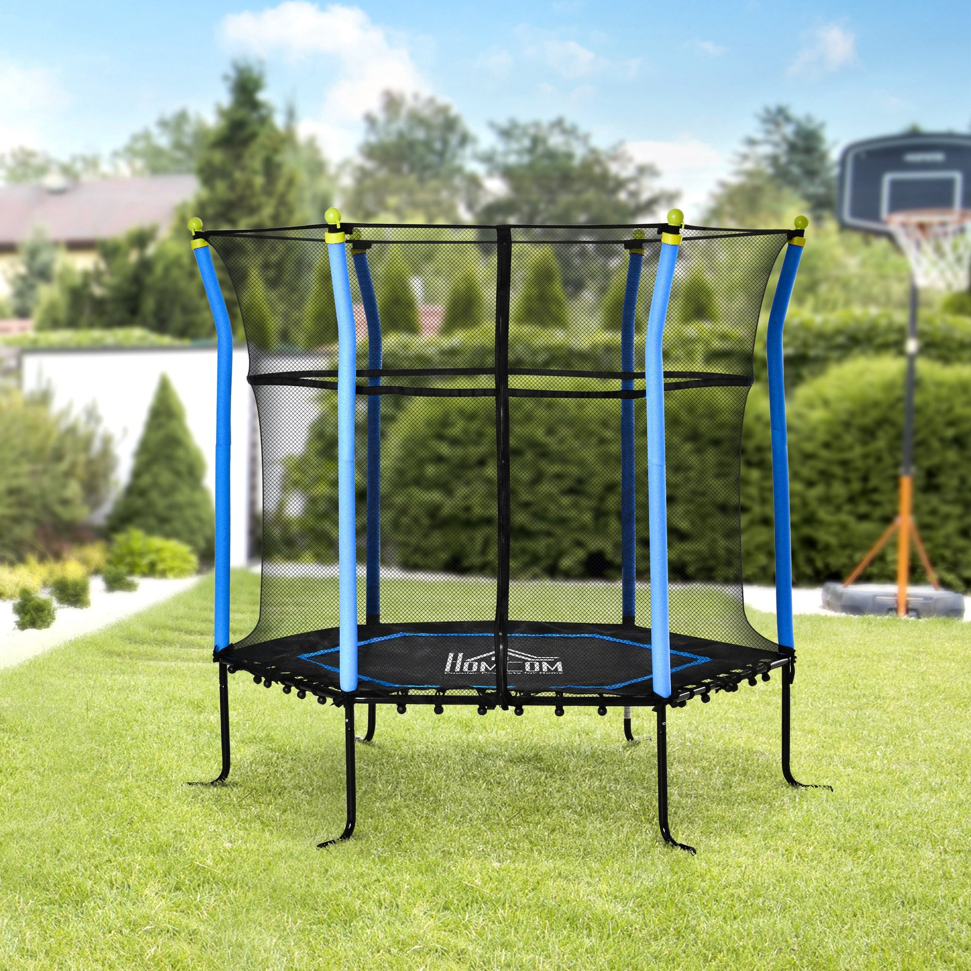 Homcom Trampolín Infantil Con Red De Seguridad Ø163,5x163,5 Cm Azul_1