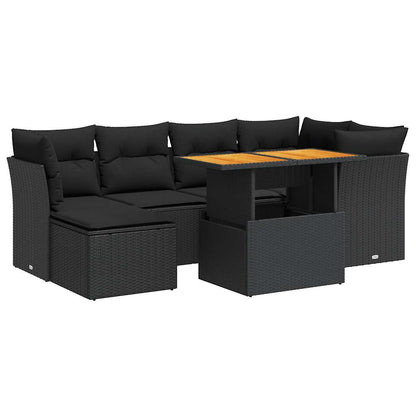 Set De Sofás De Jardín 7 Pzas Con Cojines Ratán Sintético Negro / Vetonek_5
