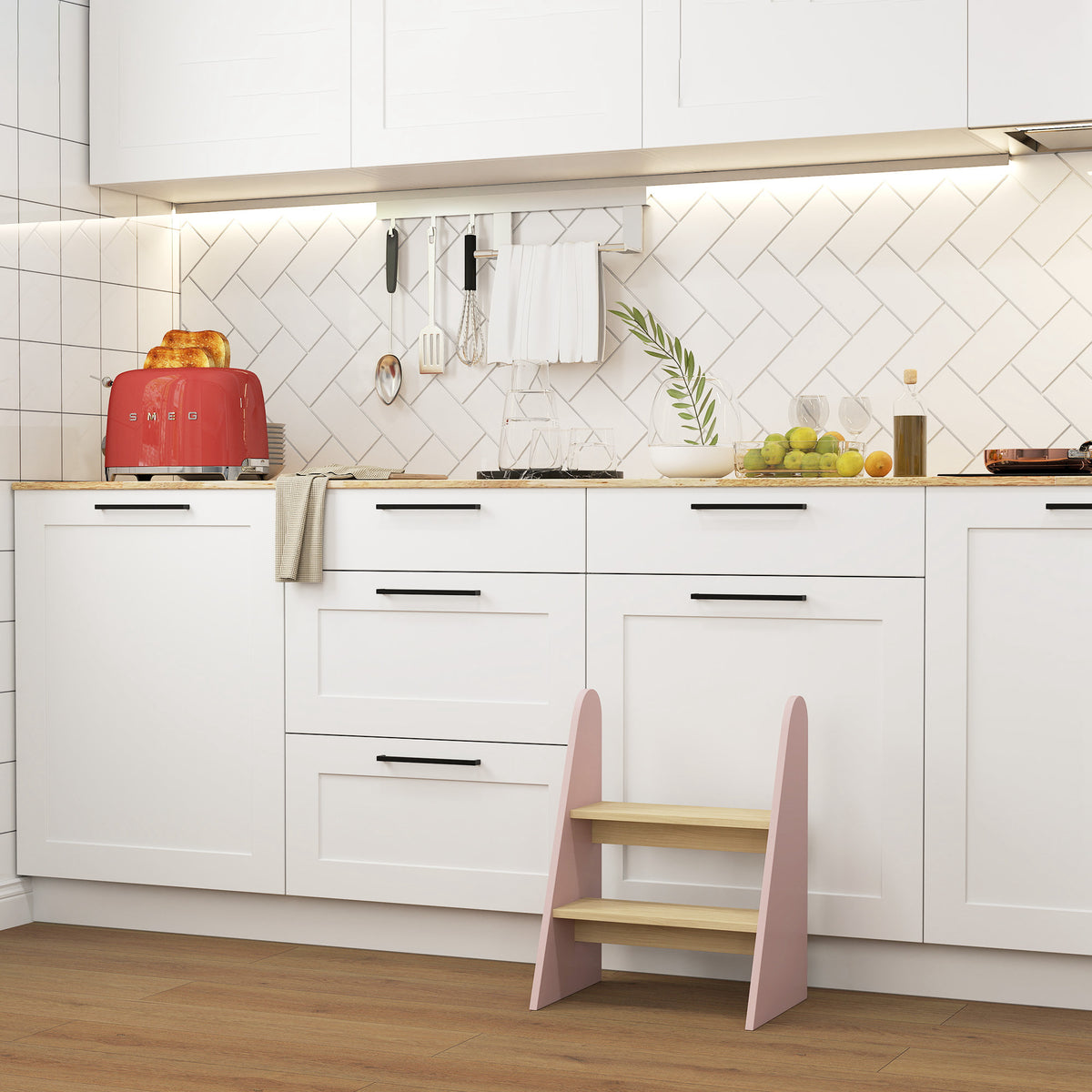 Escada De Apoio Para Crianças Aiyaplay Mdf E Painel Multicamada Rosa 43x30x55 Cm_1