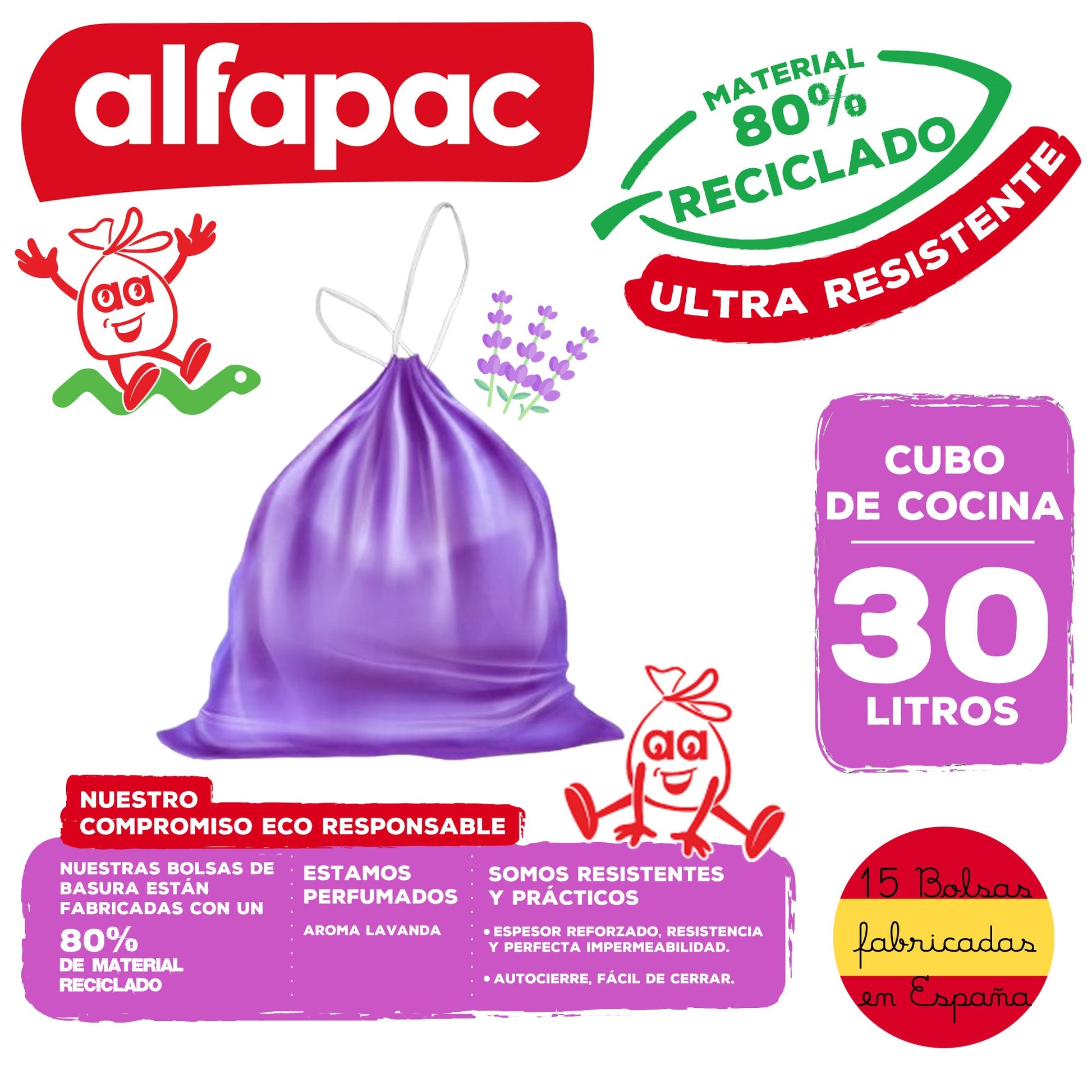 Pack De 40 Rollos De 15 Bolsas De Basura 'lavanda' 30l Con Autocierre_1