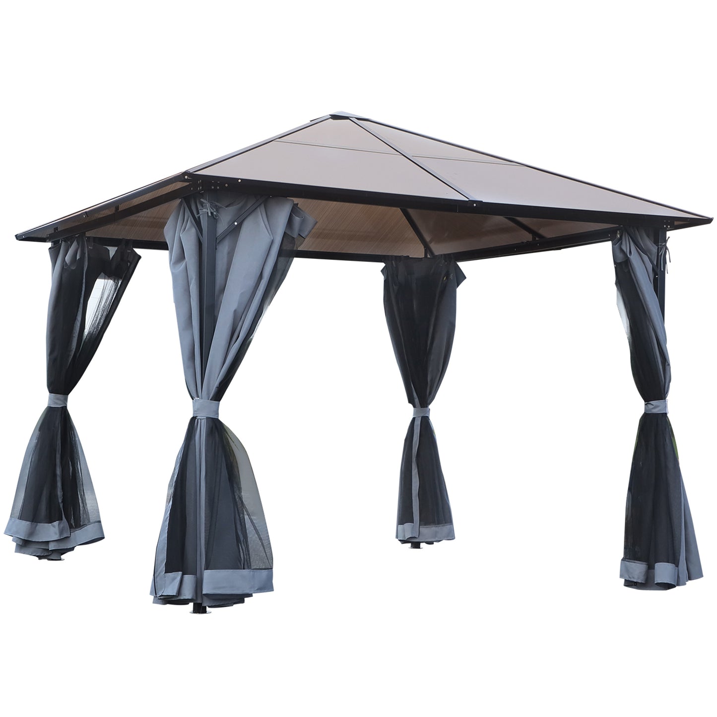 Outsunny Cenador 3x3 M Con Techo De Policarbonato 4 Cortinas Laterales Marco De_0