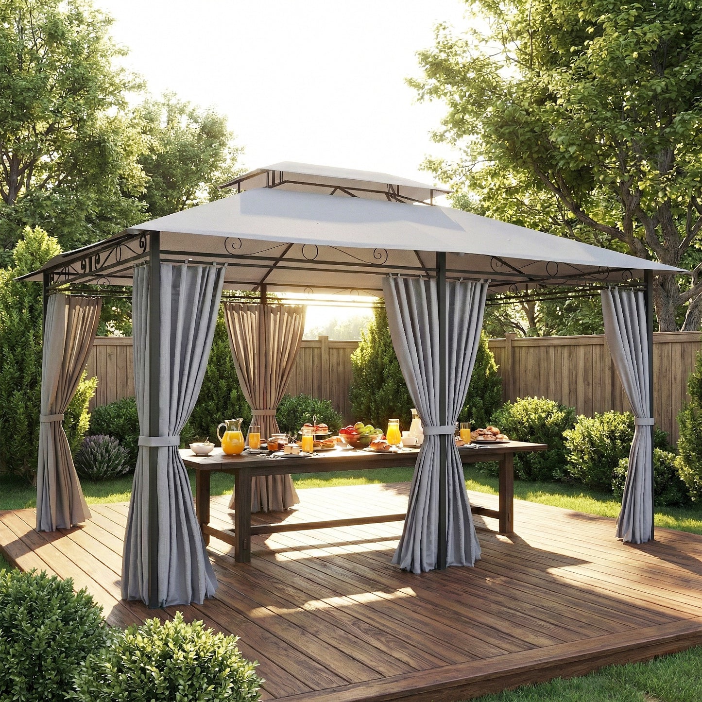 Outsunny Cenador Para Jardín 3x4 M Con Doble Techo Paredes Laterales Gris Oscuro_4