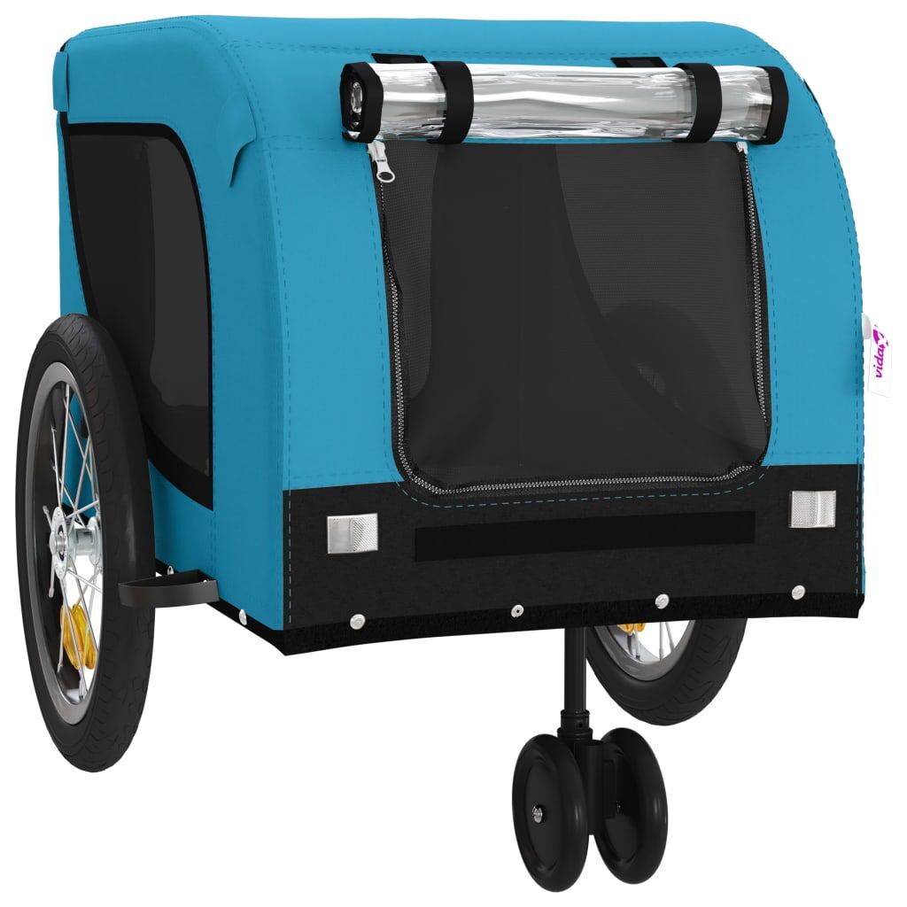 Vidaxl Remolque De Bicicleta Mascotas Hierro Tela Oxford Azul Negro_3