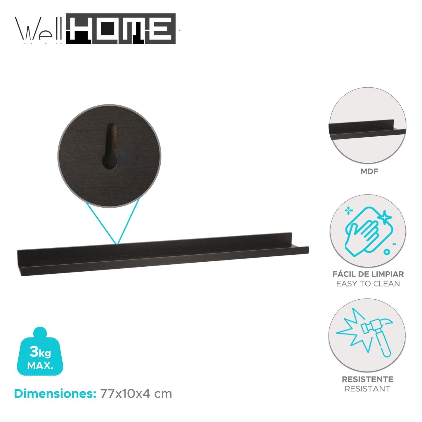 Well Home Repisa Flotante En Mdf Color Negro 77x10x4cm_1