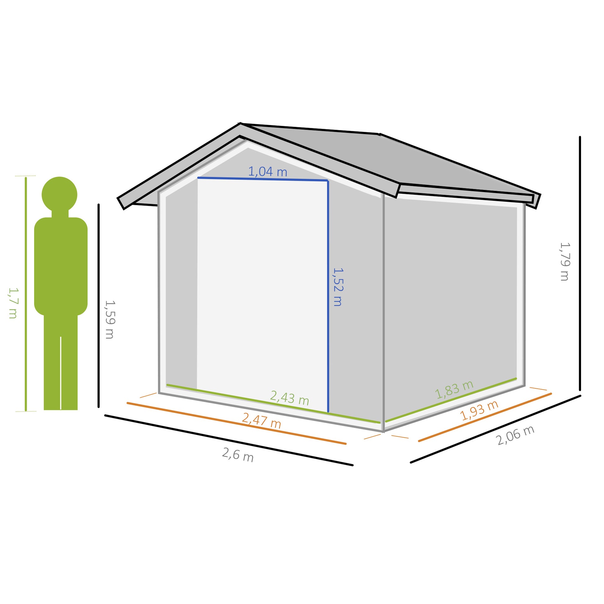 Outsunny Cobertizo De Jardín 260x206x179cm 4,7m² Metálico Con Puertas Correderas_2