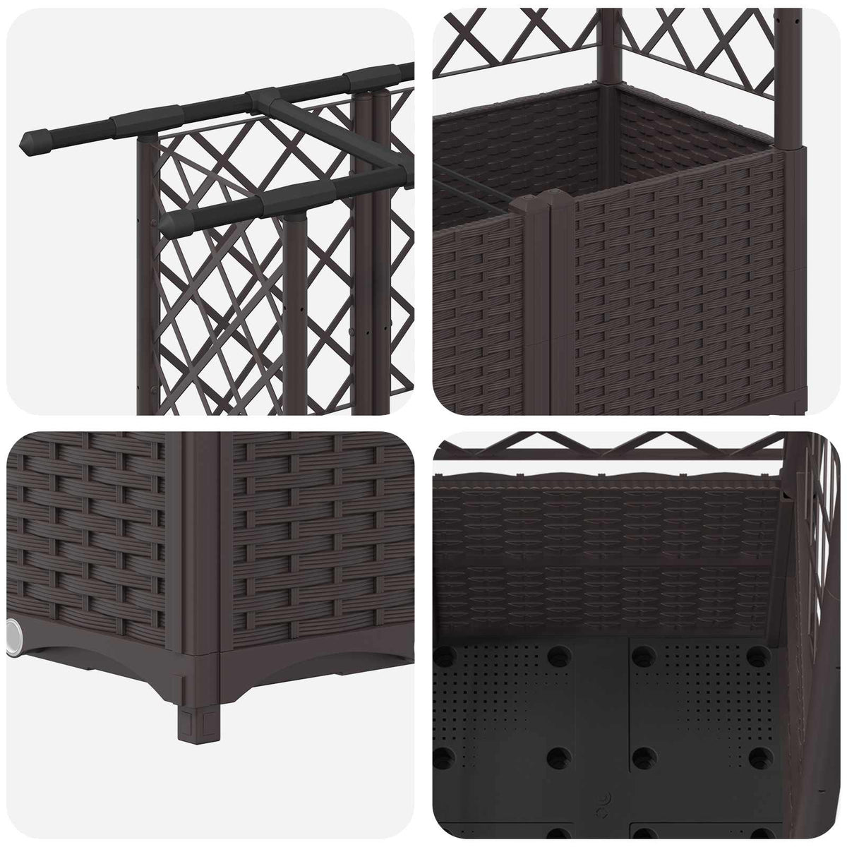 Cama Elevada Con Trellis Y Techo Marrón 202 X 40 X 136 Cm Pp_5