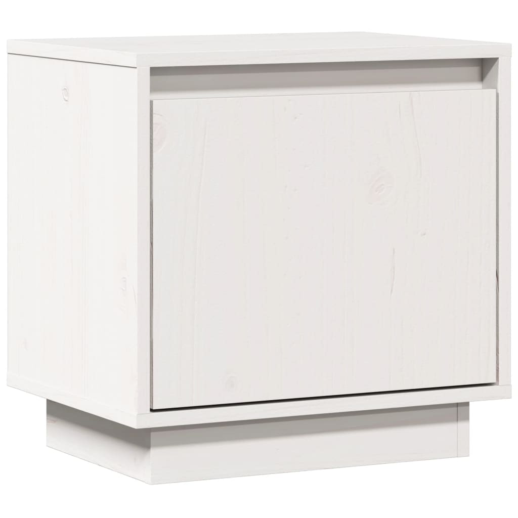 Mesita De Noche De Madera Maciza De Pino Blanco 40x30x40 Cm_0