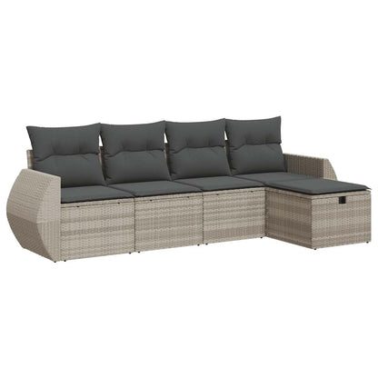 Set De Sofás Jardín Y Cojines 5 Pzas Ratán Sintético Gris Claro / Vetonek_0