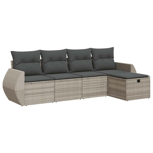 Set De Sofás Jardín Y Cojines 5 Pzas Ratán Sintético Gris Claro / Vetonek_0