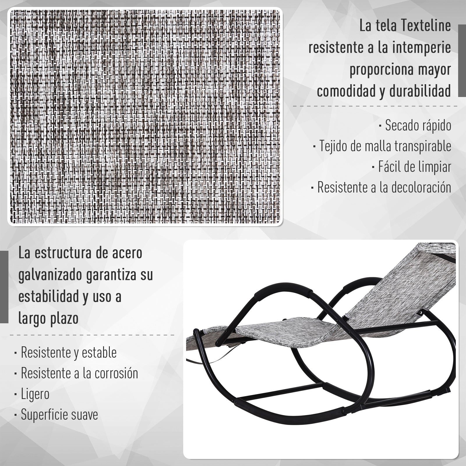 Outsunny Conjunto De 2 Mecedoras De Exterior Con Reposacabezas 160x61x79 Cm Gris_5