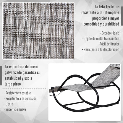 Outsunny Conjunto De 2 Mecedoras De Exterior Con Reposacabezas 160x61x79 Cm Gris_5