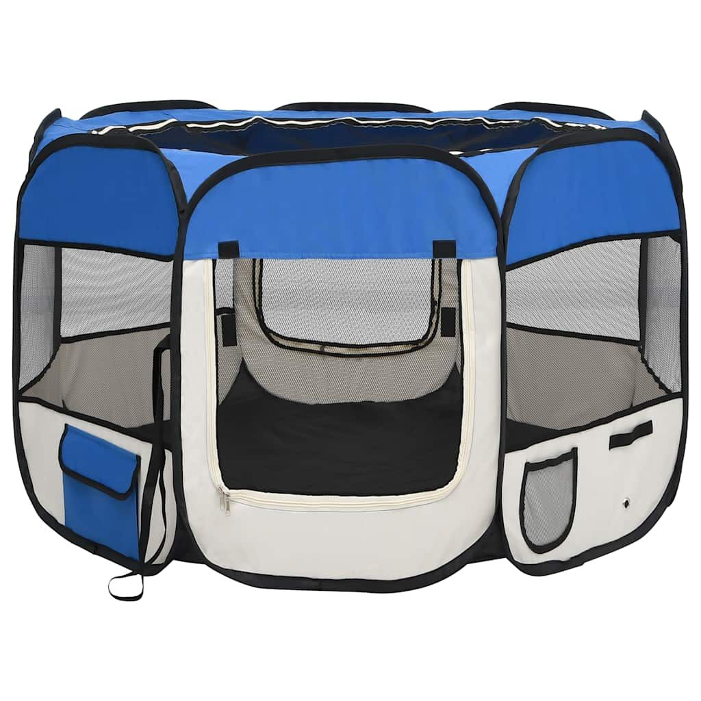 Vidaxl Parque De Perros Plegable Y Bolsa De Transporte Azul 90x90x58cm_0