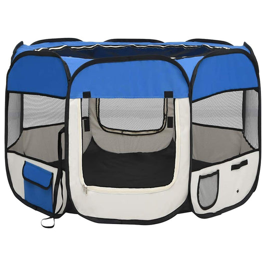 Vidaxl Parque De Perros Plegable Y Bolsa De Transporte Azul 90x90x58cm_0