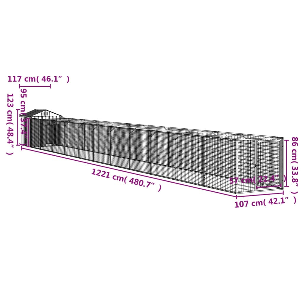 Vidaxl Caseta Perros Con Tejado Acero Galvanizado Gris 117x1221x123 Cm_2