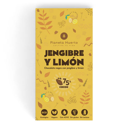 Tableta chocolate negro 75% con jengibre y limón ECO Planeta Huerto 70 gr