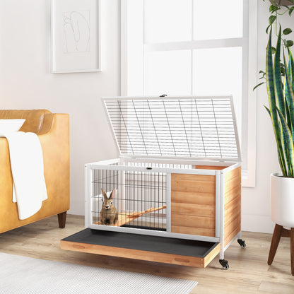 Pawhut Jaula Para Conejos De Madera 90x53x59cm Techo Abrible Rampa Bandeja_4