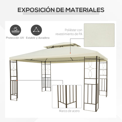 Outsunny Cenador De Jardín 4x3 M Pabellón De Jardín Con Doble Techo Crema_5