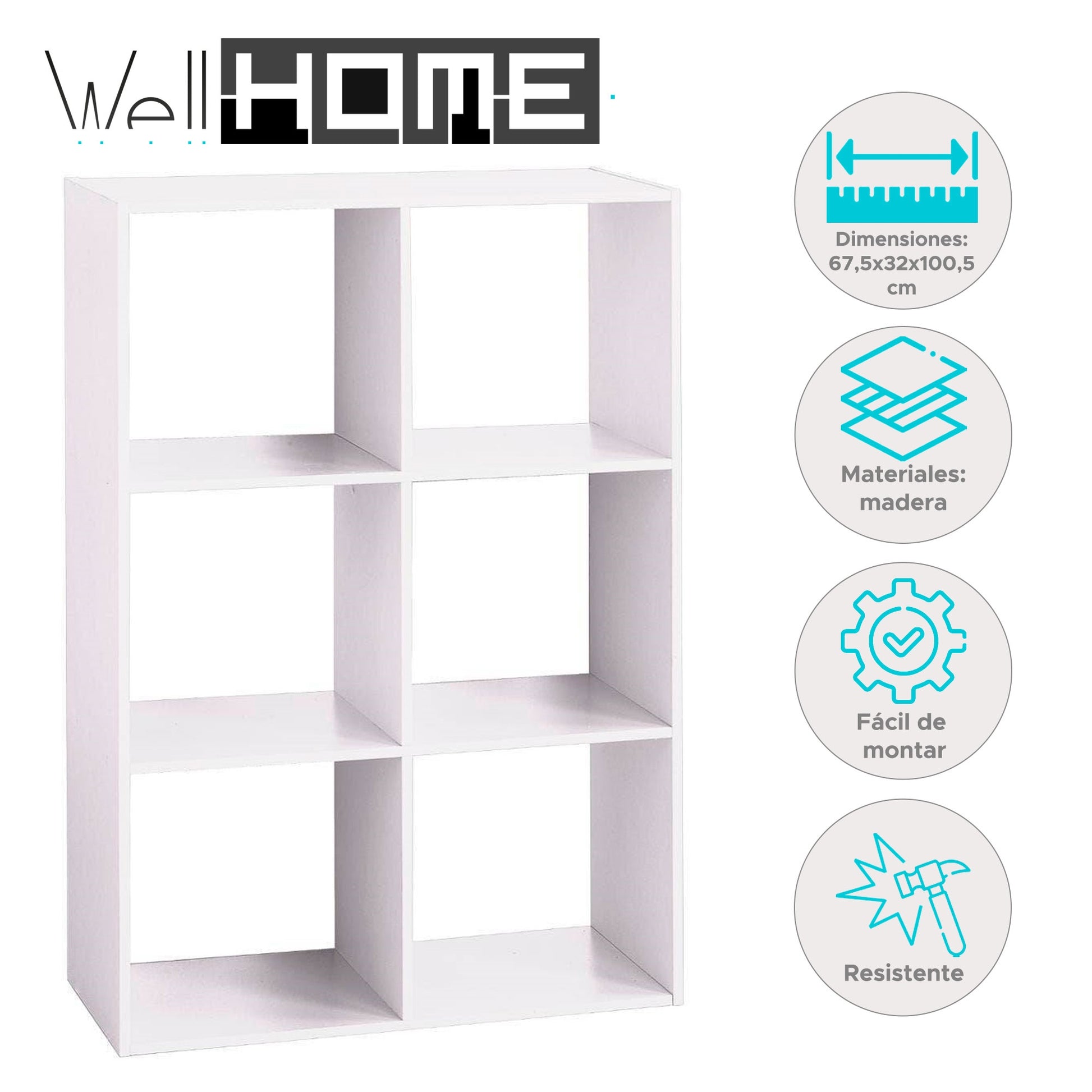 Well Home Estante De Madera Con 6 Compartimentos Color Blanco H.100,5cm
