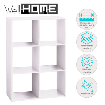 Well Home Estante De Madera Con 6 Compartimentos Color Blanco H.100,5cm