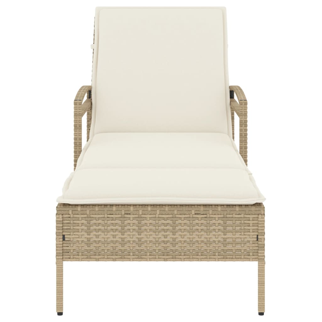Tumbona Con Cojín Ratán Sintético Beige 63x200x81 Cm / Vetonek_3