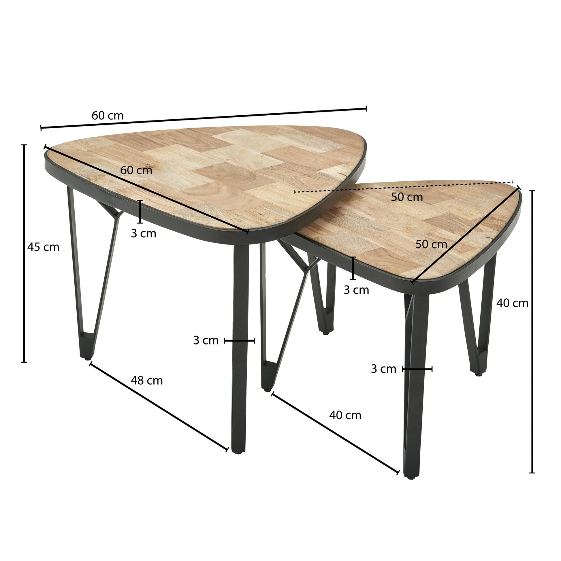 Diseño De 2 Mesas Nido De Madera Maciza De Mango / Acacia Triangular_4
