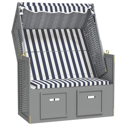 Silla Playa Strandkorb Con Dosel Ratán Pe Y Madera Azul Blanco_2