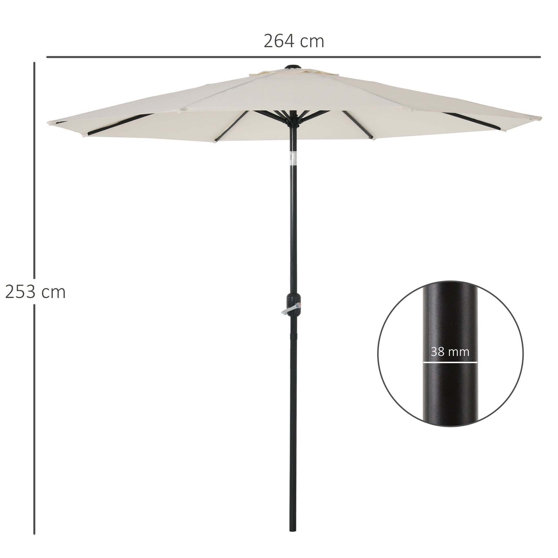 Outsunny Sombrilla De Jardín Ø264x253 Cm Con Protección Uv 50+ Beige_2