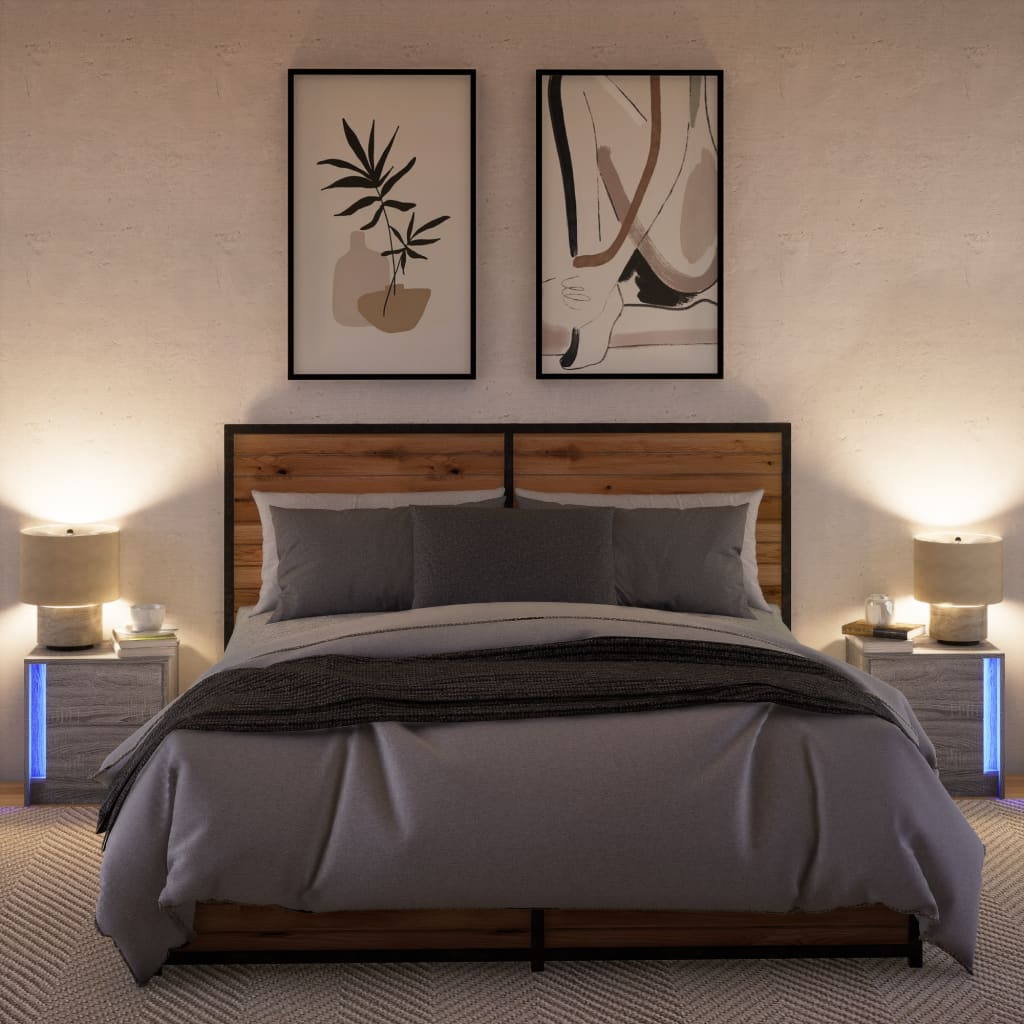 Mesitas De Noche Luces Led 2 Uds Madera Ingeniería Gris Sonoma_3