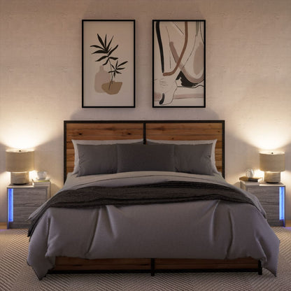 Mesitas De Noche Luces Led 2 Uds Madera Ingeniería Gris Sonoma_3