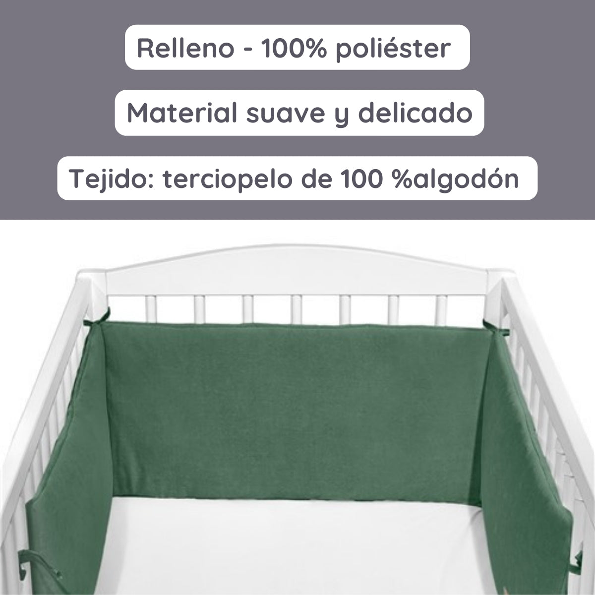 Chichonera Para Cuna 180x30 Velour Algodón Salvia_2