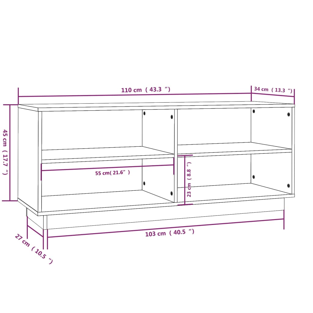 Armario Zapatero Madera Maciza De Pino Marrón Miel 110x34x45 Cm / Vetonek_1