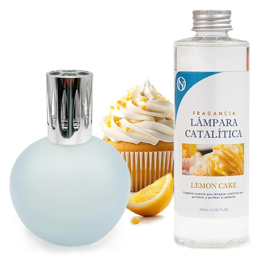 Lámpara Catalítica Azul Grisáceo Mate + Aroma Lemon Cake 500ml - Elimina Olores, Perfuma Y Mejora La Calidad Del Aire_0
