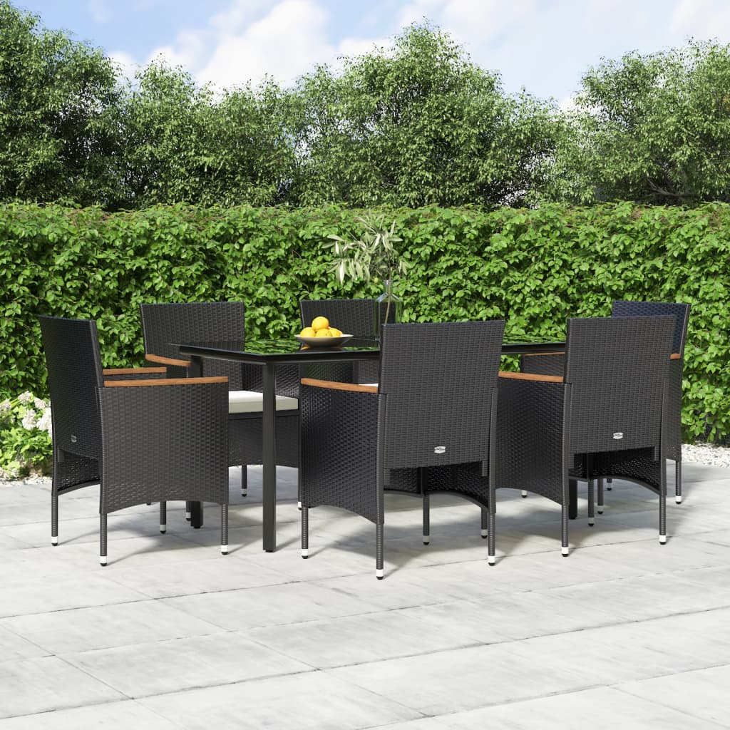 Juego De Comedor De Jardín 7 Piezas Con Cojines Negro / Vetonek_5