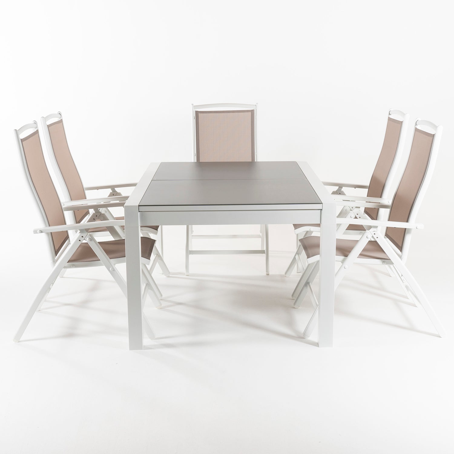 Conjunto Para Jardín Mesa Extensible 160-210 Cm Y 6 Sillones Reclinables De Color Blanco_3