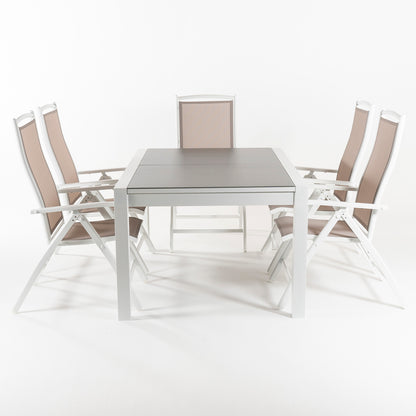 Conjunto Para Jardín Mesa Extensible 160-210 Cm Y 6 Sillones Reclinables De Color Blanco_3
