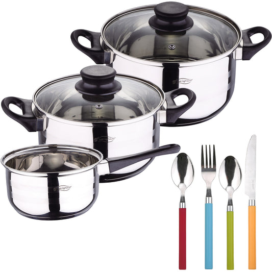 Bateria De Cocina 5 Piezas San Ignacio De Acero Inoxidable Con Cuberteria De 24 Piezas En Acero Inoxidable En Varios Colores_0