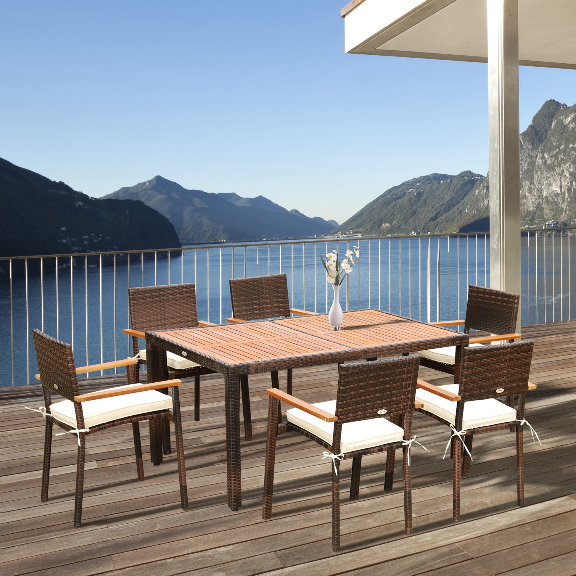 Outsunny Conjunto Muebles De Ratán Sintético Para Jardín Con 6 Silla Y Mesa_1