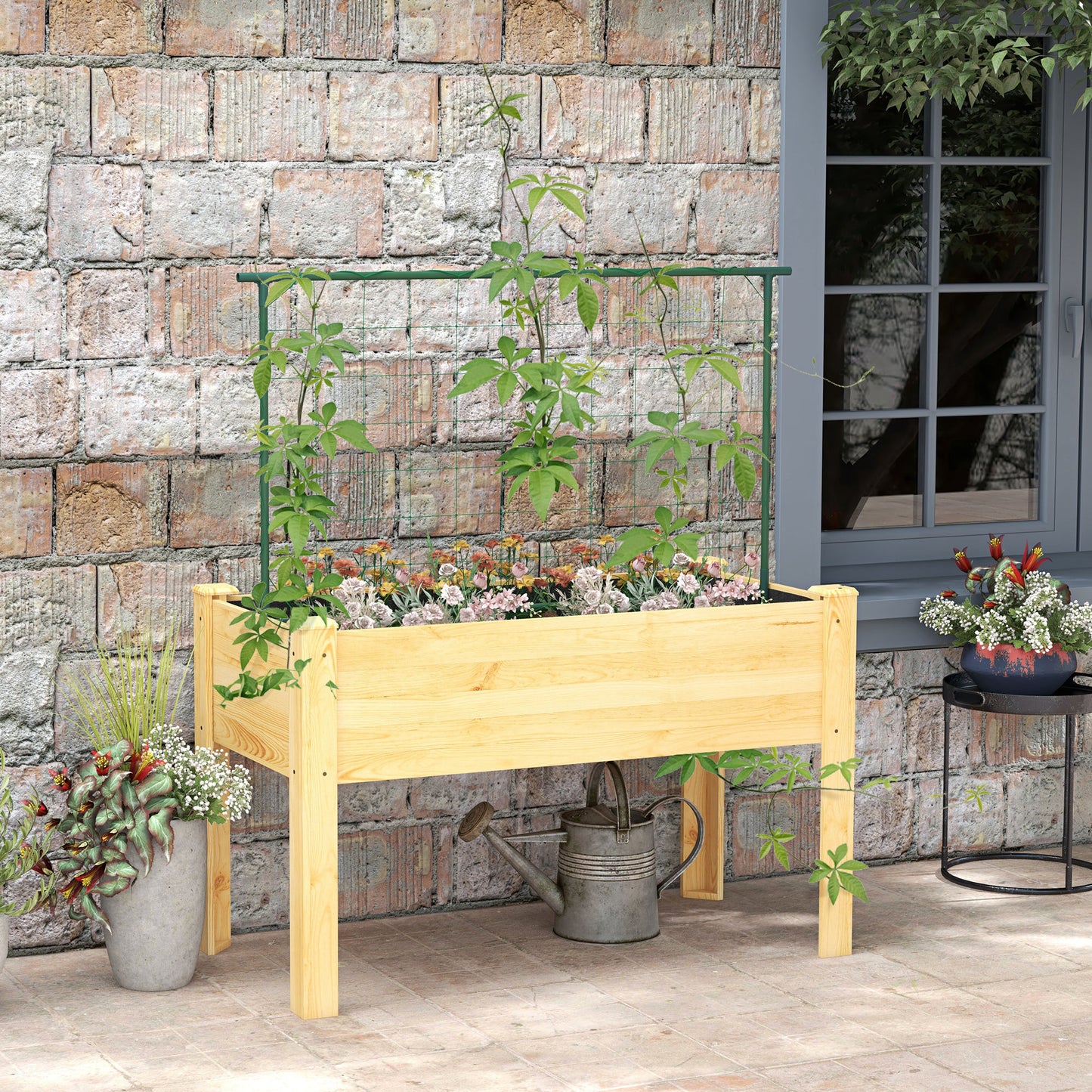 Outsunny Huerto Urbano Elevado Con Enrejado Carga 300 Kg 120x60x75 Cm Natural_1
